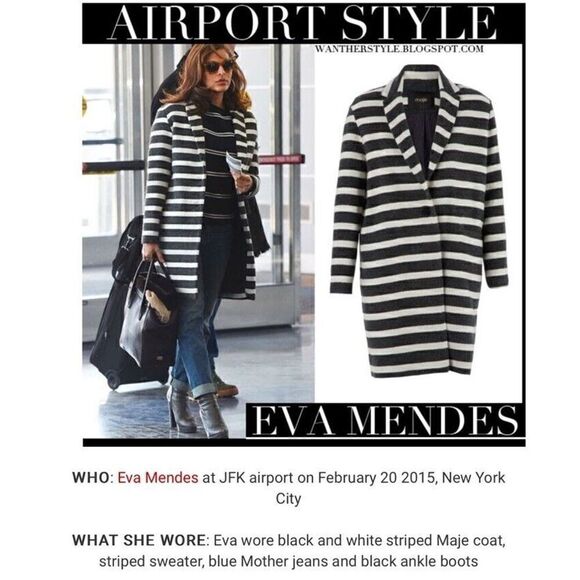 Maje striped Oversize black White Wool Coat sz 36 Small - Picture 1 of 11